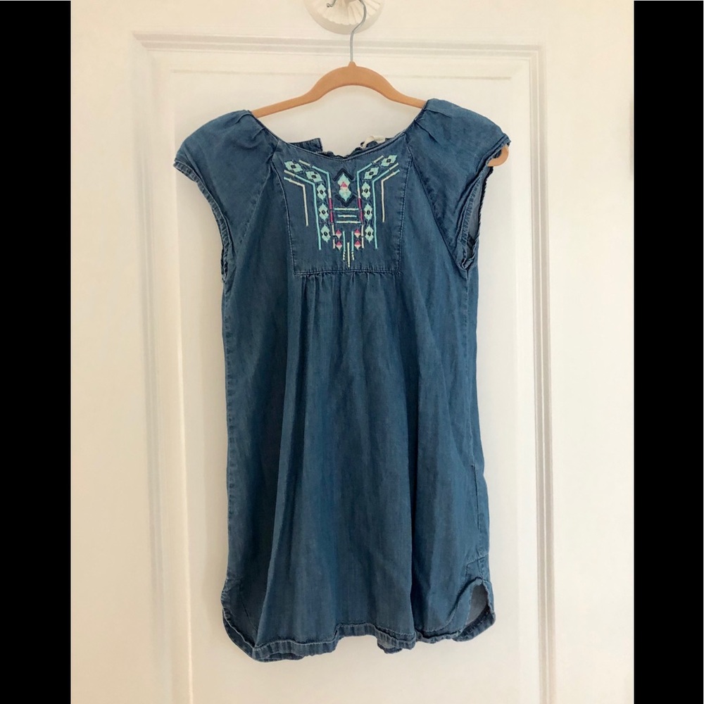 Mayoral Jeans Girls Size 7 Denim Embroidered Dress Tunic